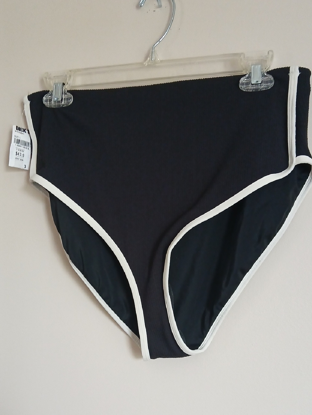 CALIA by Carrie Underwood Black High-Waist Bikini Bottom with White Trim